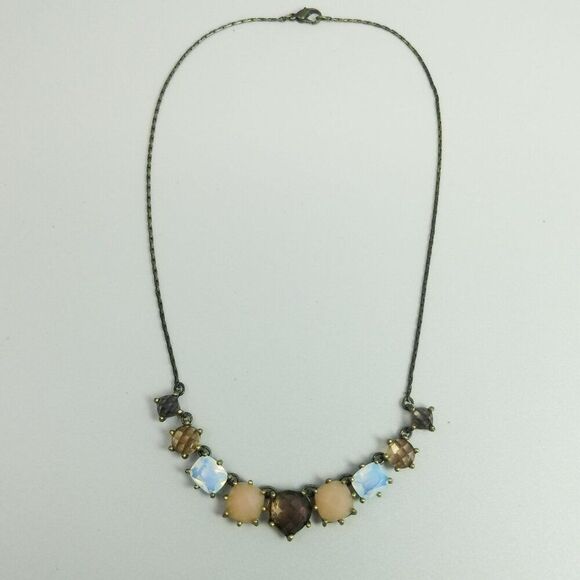 Vintage NR Signed Brown Tan Earth Tone Rhinestone Collar Necklace, Bronze Tone - Picture 3 of 8